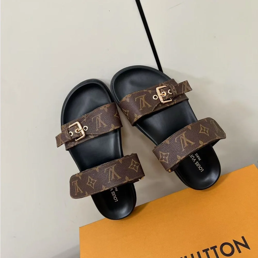 Louis Vuitton Brown Monogram Double-Strap Slide Sandals